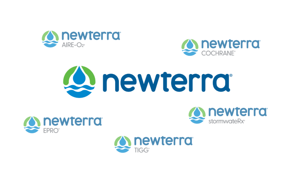 Newterra logo graphic consisting of all Newterra's brand clustered around the main Newterra brand
