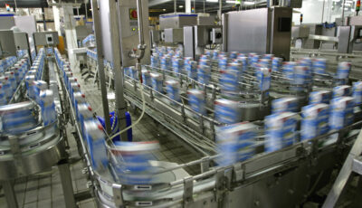 Automated production line in modern dairy factory