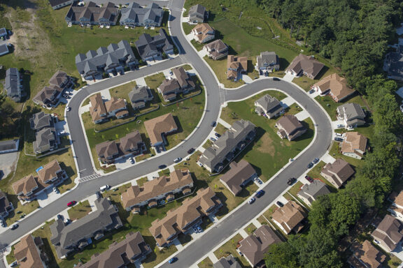 Aerial view of suburban housing development
