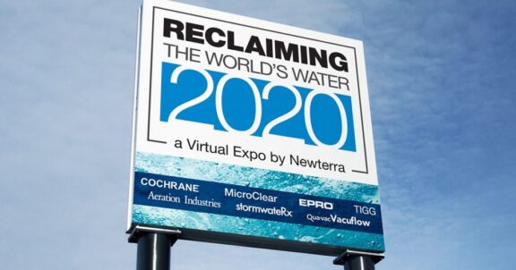 Billboard sign displaying Reclaiming the World's Water 2020 a virtual Expo by Newterra