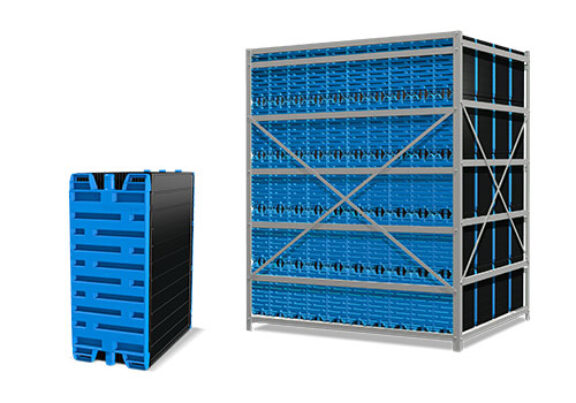 Newterra MBR membrane technology two images of a highly textured vertical box containing rows and columns of materials for filtering water
