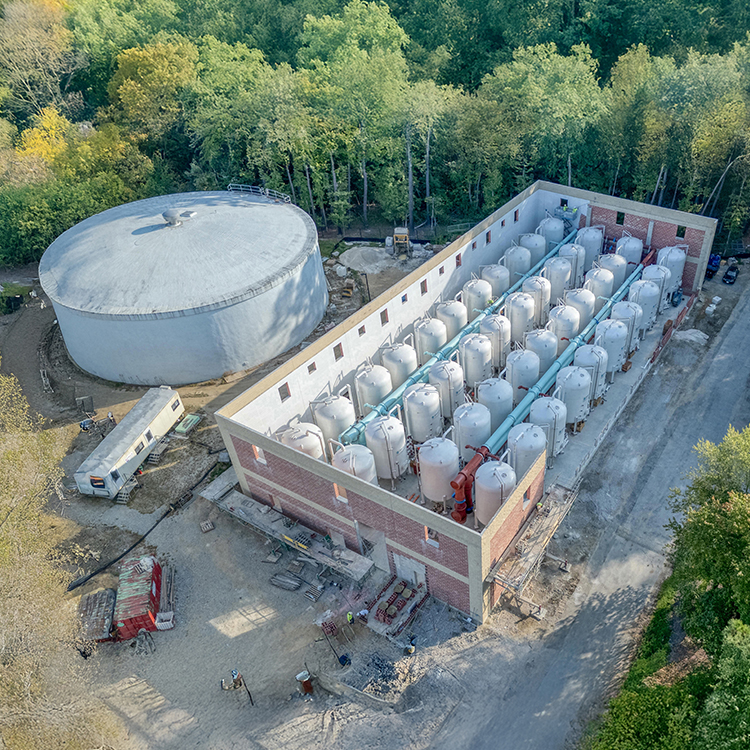 an aerial view of many pressure vessels
