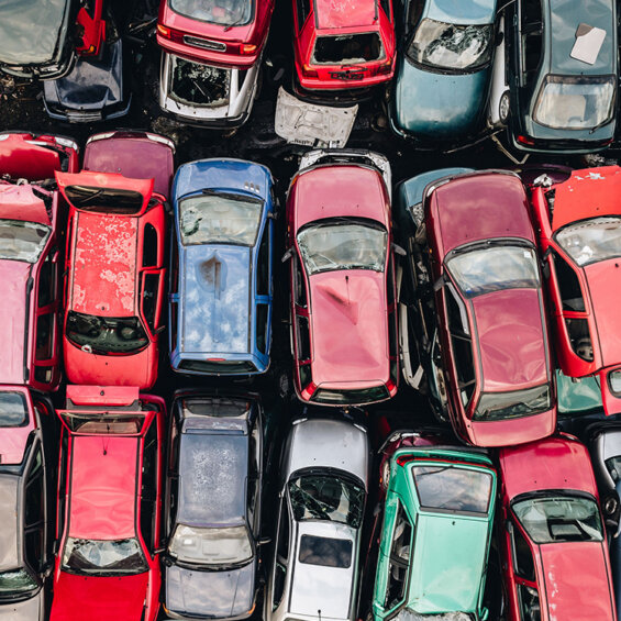 old colorful cars being recycled